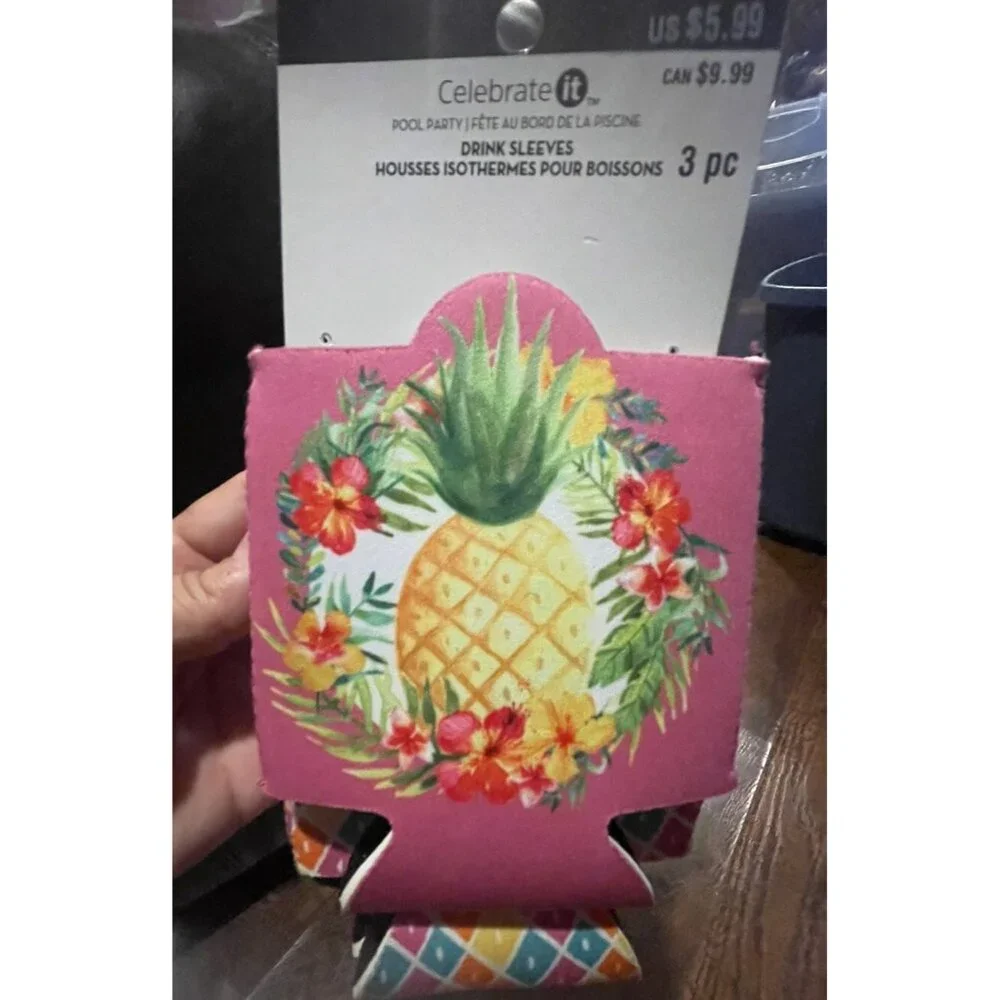 Tropical Pineapple & Flamingo Drinkware Set w Bottle Opener-Foldable Flask&Drink